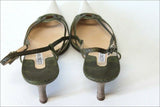 LUCIANO PADOVAN Escarpins Pointus Toile Ecrue  et Cuir Kaki T 38 TBE