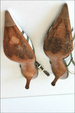 LUCIANO PADOVAN Escarpins Pointus Toile Ecrue  et Cuir Kaki T 38 TBE