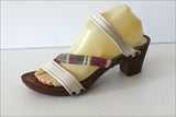 SAN MARINA Sandales Cuir Clouté Lanières Petits Talons Bois  T 40 TBE