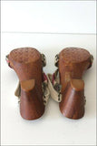 SAN MARINA Sandales Cuir Clouté Lanières Petits Talons Bois  T 40 TBE