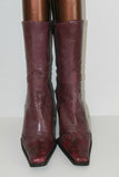 VINTAGE Mi Bottes REGINA Tout Cuir Violet Talons Carrés T 36 TBE