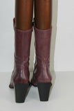 VINTAGE Mi Bottes REGINA Tout Cuir Violet Talons Carrés T 36 TBE