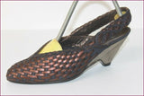 VINTAGE Escarpins FAIRE LADY Tout Cuir Tressé Marine et Bronze Cuivré T 35 TBE