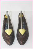 VINTAGE Escarpins FAIRE LADY Tout Cuir Tressé Marine et Bronze Cuivré T 35 TBE