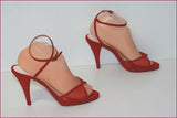 ESTATE Elle Moda Escarpins Toile et Cuir Rouge Hauts Talons T 39 TBE