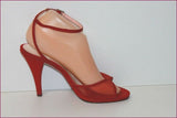 ESTATE Elle Moda Escarpins Toile et Cuir Rouge Hauts Talons T 39 TBE