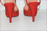 ESTATE Elle Moda Escarpins Toile et Cuir Rouge Hauts Talons T 39 TBE