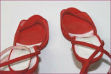 ESTATE Elle Moda Escarpins Toile et Cuir Rouge Hauts Talons T 39 TBE