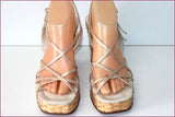 CHARLES JOURDAN Sandales Compensées Cuir Beige  Talon Osier Tressé T 39 TBE