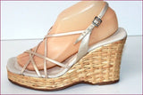 CHARLES JOURDAN Sandales Compensées Cuir Beige  Talon Osier Tressé T 39 TBE