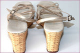 CHARLES JOURDAN Sandales Compensées Cuir Beige  Talon Osier Tressé T 39 TBE