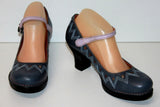 ART Escarpins à sangles Cuir Gris Bleu Talons Bobines T 39 ETAT NEUF