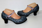 ART Escarpins à sangles Cuir Gris Bleu Talons Bobines T 39 ETAT NEUF