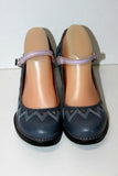 ART Escarpins à sangles Cuir Gris Bleu Talons Bobines T 39 ETAT NEUF