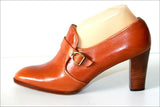 FILOGRANA OF MILANO Escarpins Vintage Tout Cuir Marron Caramel T 38.5 TBE