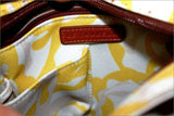 LE TANNEUR Sac Pochette Toile Enduite Imprimée Jaune et Blanche TBE