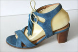 MINELLI Sandales Tout Cuir Peau Bleu Jean Cordelettes T 39 TBE