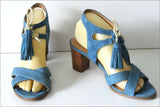 MINELLI Sandales Tout Cuir Peau Bleu Jean Cordelettes T 39 TBE
