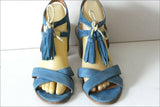 MINELLI Sandales Tout Cuir Peau Bleu Jean Cordelettes T 39 TBE