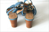 MINELLI Sandales Tout Cuir Peau Bleu Jean Cordelettes T 39 TBE