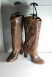 Bottes TEXTO  Cuir Fripé Marron T 40 à Hauts Talons  TBE