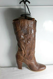 Bottes TEXTO  Cuir Fripé Marron T 40 à Hauts Talons  TBE