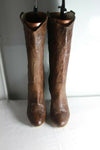 Bottes TEXTO  Cuir Fripé Marron T 40 à Hauts Talons  TBE