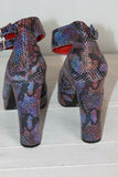 Escarpins CROWN Privilège  Cuir Violet Façon Python Hauts Talons T38 En TTBE