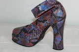 Escarpins CROWN Privilège  Cuir Violet Façon Python Hauts Talons T38 En TTBE