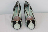 Escarpins SACHELLE  Cuir Noir Clouté et Vert d'Eau T 37 BE