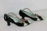 Escarpins SACHELLE  Cuir Noir Clouté et Vert d'Eau T 37 BE