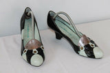 Escarpins SACHELLE  Cuir Noir Clouté et Vert d'Eau T 37 BE