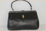 VINTAGE Sac Simili Cuir Noir Porté Main ou Epaule BE