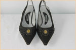 Escarpins Ouverts FUGITIVE Toile et Cuir Noir Bijou incrusté T 38 TTBE