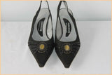 Escarpins Ouverts FUGITIVE Toile et Cuir Noir Bijou incrusté T 38 TTBE