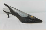 Escarpins Ouverts FUGITIVE Toile et Cuir Noir Bijou incrusté T 38 TTBE