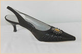 Escarpins Ouverts FUGITIVE Toile et Cuir Noir Bijou incrusté T 38 TTBE