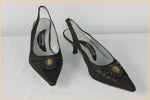 Escarpins Ouverts FUGITIVE Toile et Cuir Noir Bijou incrusté T 38 TTBE