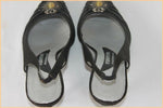Escarpins Ouverts FUGITIVE Toile et Cuir Noir Bijou incrusté T 38 TTBE