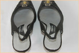 Escarpins Ouverts FUGITIVE Toile et Cuir Noir Bijou incrusté T 38 TTBE