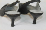 Escarpins Ouverts FUGITIVE Toile et Cuir Noir Bijou incrusté T 38 TTBE