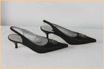 Escarpins Ouverts FUGITIVE Toile et Cuir Noir Bijou incrusté T 38 TTBE