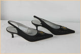Escarpins Ouverts FUGITIVE Toile et Cuir Noir Bijou incrusté T 38 TTBE