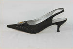 Escarpins Ouverts FUGITIVE Toile et Cuir Noir Bijou incrusté T 38 TTBE