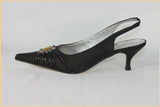 Escarpins Ouverts FUGITIVE Toile et Cuir Noir Bijou incrusté T 38 TTBE