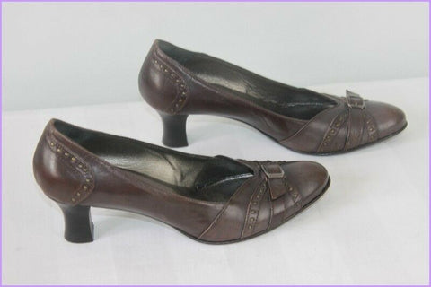 Escarpins SAN MARINA Cuir Marron Foncé et Clouté T 37 TBE