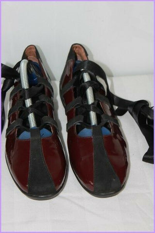 Ballerines à Rubans PACO VALIENTE Cuir Verni Bordeaux T 37 TBE