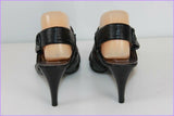 Escarpins Ouverts NACRE POUDRE Simili Cuir Noir T 38 Etat Neuf