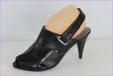 Escarpins Ouverts NACRE POUDRE Simili Cuir Noir T 38 Etat Neuf