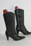 MANUFACTURE D'ESSAI Mi Bottes Pointues   Tout Cuir Noir T 39 BE